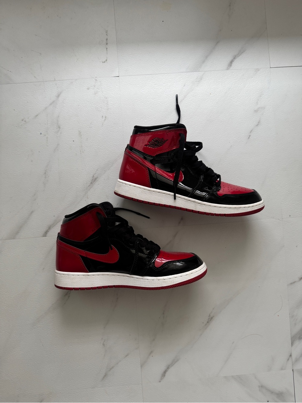 Jordan High-Top Sneakers in Black and Red Patent - Picture 5 of 6